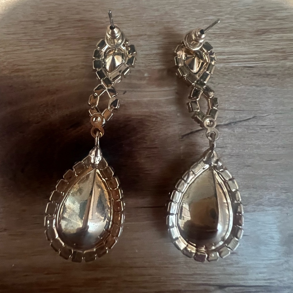 Long Drop Yellow Stone with Rhinestones Costume Jewlery ~ Great condition - Picture 7 of 10